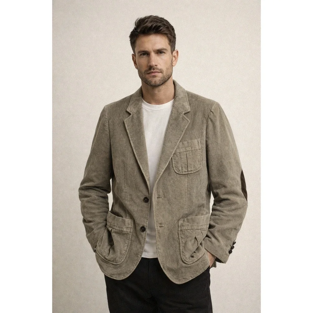 Vintage Brad Whitney Corduroy Blazer Mens 40L Tan Elbow Patches Retro Sport Coat